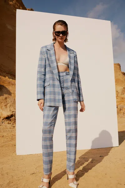 Pcfg Store Linen Blend Free Heaven Multicolor Checked Blazer - Coronet Blue