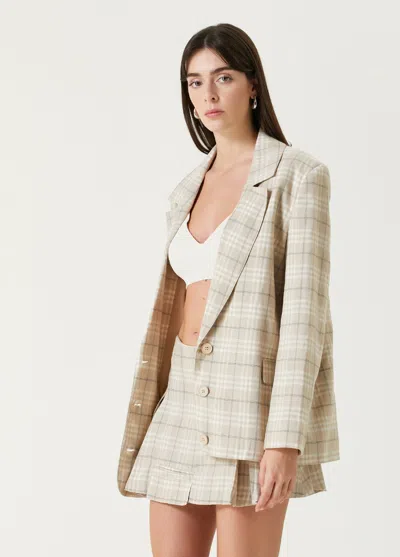 Pcfg Store Linen Blend Free Heaven Multicolor Checked Blazer - Fog In Neutral