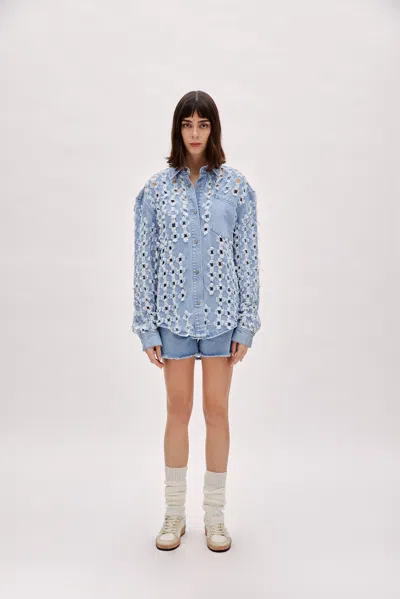 Pcfg Store Perforated Denim Shirt In Blue