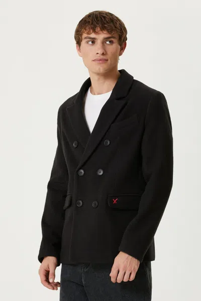 Pcfg Store Wool & Cashmere Blend Double Breasted Coat - Black In Blue