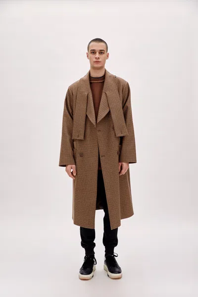Pcfg Store Wool & Cashmere Blend Houndstooth Long Coat - Brown