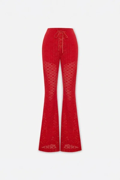 Pcfg The Broderie Anglaise Edit High Rise Embroidered Flare Pants In Red