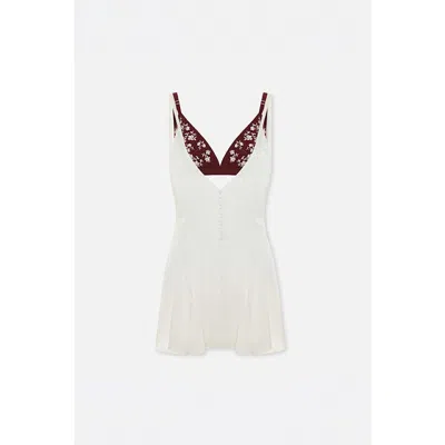 Pcfg The Broderie Anglaise Edit Satin Dress With Embroidered Bra Panel In White