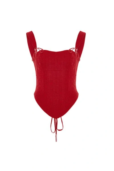 Pcfg The Broderie Anglaise Edit Structured Embroidered Corset In Red