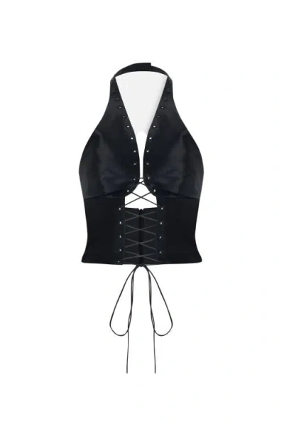 Pcfg The Party Edit Crisscross Neck Lace Up Top In Black