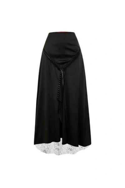 Pcfg The Party Edit Slit Lace Panel Satin Maxi Skirt In Multi