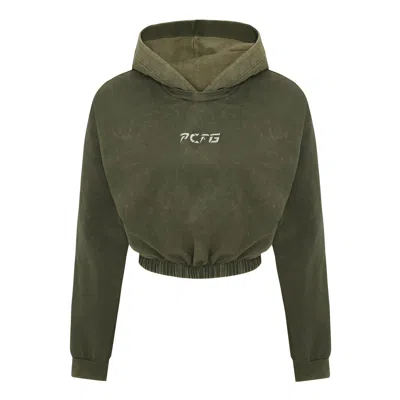 Pcfg Women's Acid Washed Crop Hoodie - Covert Green