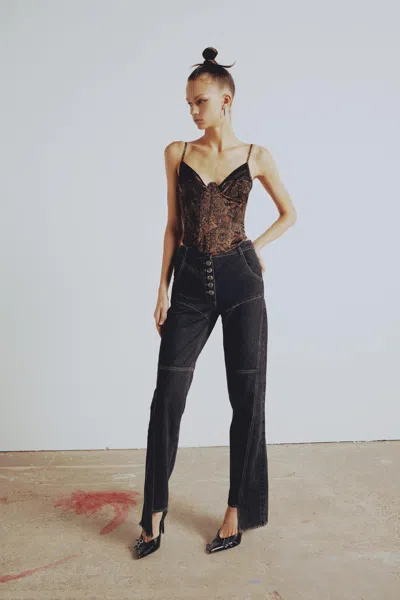 Pcfg Women's Black / Brown Your Itch Kangaroo Corset Top - Leopard