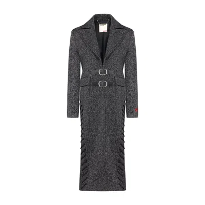 Pcfg Women's Black / Grey Your Itch Cashmere Blend Long Overcoat - Black & White In Gray