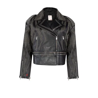 Pcfg Black Leather Jacket Stud Rocks Details - Women
