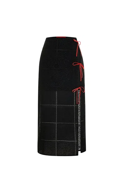 Pcfg Women's Black The Broderie Anglaise Edit Embroidered Slit Maxi Skirt