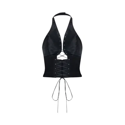 Pcfg The Party Edit Crisscross Neck Lace Up Top In Black