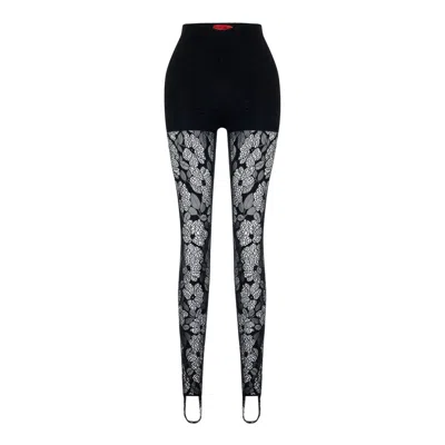 Pcfg Women's Black The Party Edit Lace Leggings With Built-in Ribbed Shorts