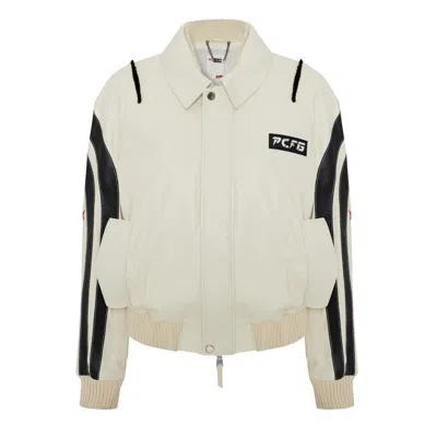 Pcfg Women's Black / White Boomerang Biker Leather Jacket - White In Black/white