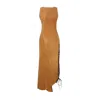 Pcfg Women's Cotton Long Dress With Slit Detail - Orange In Multi