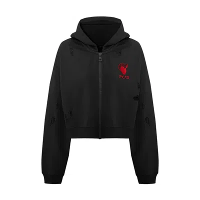 Pcfg Women Destroyed Zip Up Hoodie - Black