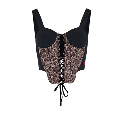 Pcfg Women's Neutrals / Black Free Heaven Leopard Corset Top