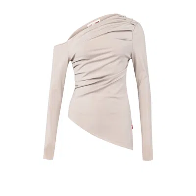PCFG WOMEN'S NEUTRALS YOUR ITCH DRAPED LONG SLEEVE TOP - STRING