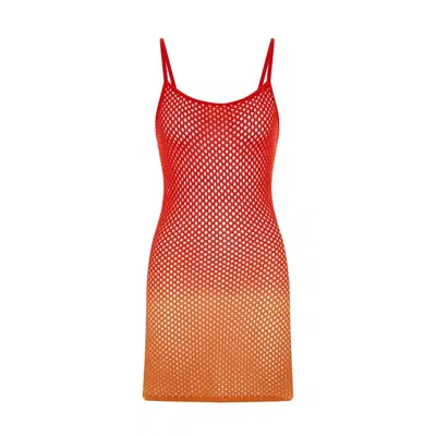 Pcfg Women's Orange The Solar Reflections Golden Hour Open-knit Beach Mini Dress In Multi
