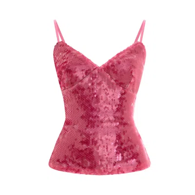 Pcfg Women's Pink Sequin Strap Top