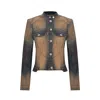 Pcfg Women's Pure Cotton Faded Motorcycle Denim Jacket - Blue In Multi