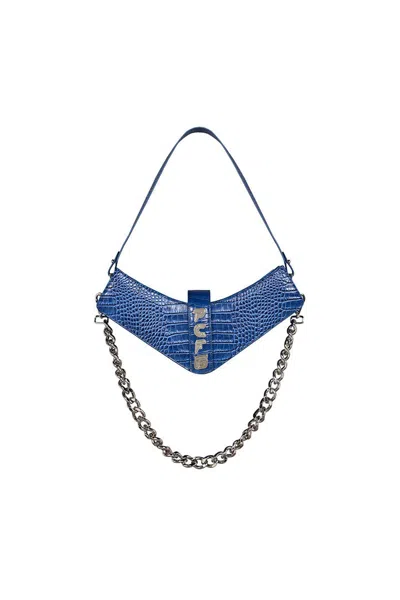 Pcfg Women's Pure Leather Boomerang Shoulder Bag - Blue