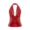 Pcfg Women's Red Sequin Neck Tie Top In Red