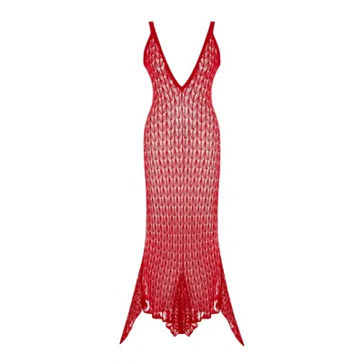 Pcfg Women's Red The Solar Reflections Open Knit Maxi Beach Dress