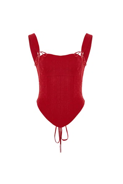 Pcfg Women's The Broderie Anglaise Edit Structured Embroidered Corset In Red
