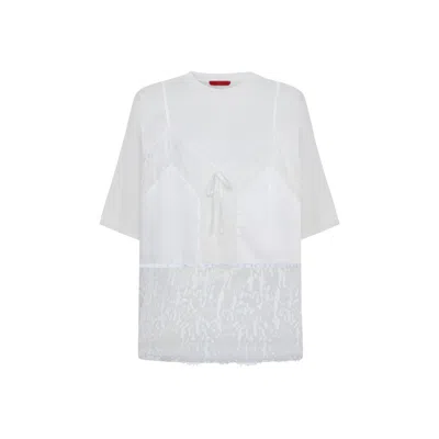 Pcfg Women's White Daydreamers Mini T-shirt Dress With Lace And Satin Details