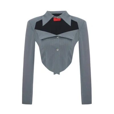 Pcfg Woven Striped Shirt With Metal Button In Gray