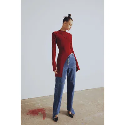 Pcfg Your *itch 2 Tones Rib Long Sleeve Top In Red