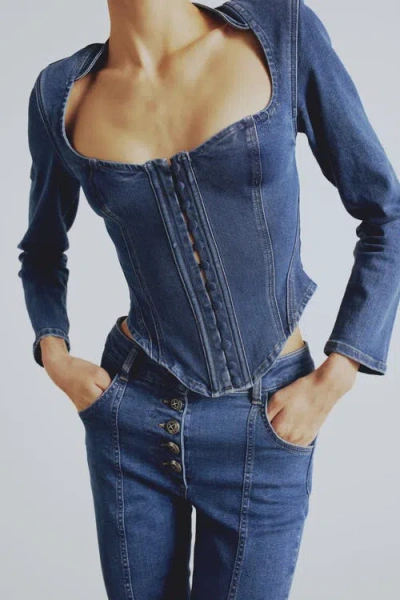 Pcfg Women's Blue Your Itch Corset Denim Corset Top