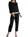 P.cill Betty Contrast Border Long Sleeve Top In Black In Black