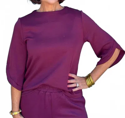 P.cill Butter Modal Flared Sleeve Top In Port In Purple