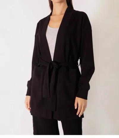 P.cill Butter Modal Ribbed Contrast Robe In Black