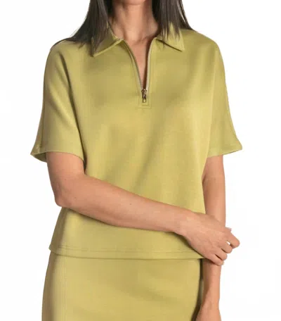 P.cill Butter Modal Short Sleeve Quarter Zip Top In Green