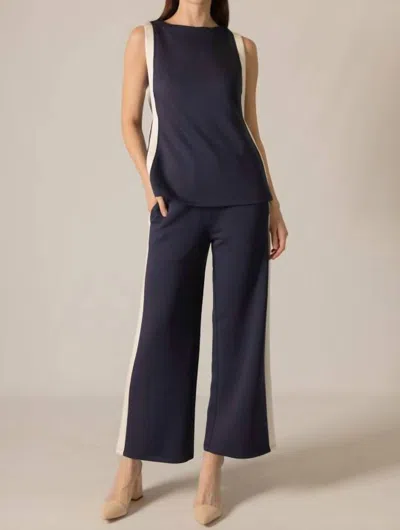 P.cill Cara Contrast Border Top In Navy In Black