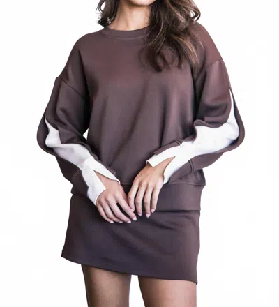 P.cill Everly Butter Modal Split Sleeve Crew Neck Top In Cocoa In Brown