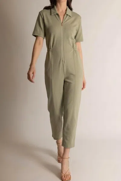 P.cill Front Zipper Jumpsuit In Olive In Green