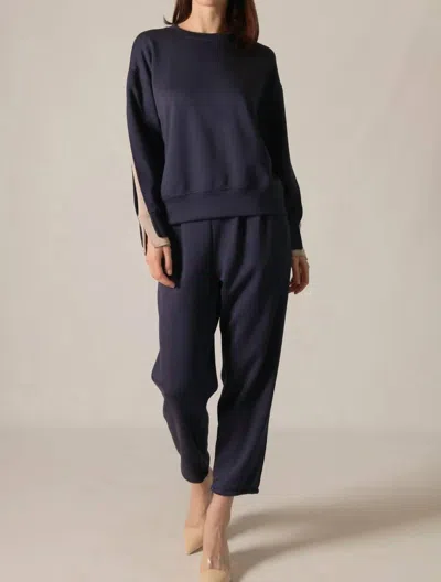 P.cill Josie Double Layered Sleeve Top In Navy/taupe In Blue