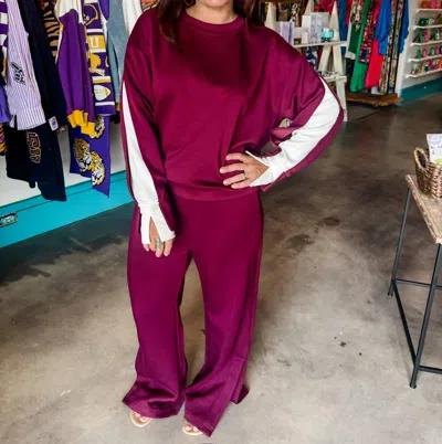 P.cill Layered Long Sleeve Round Neck Top In Port In Purple