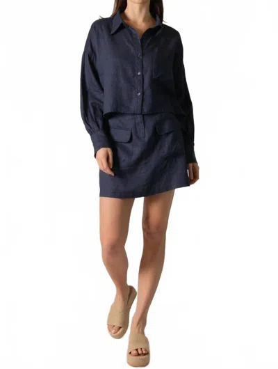 P.cill Linen Cargo Skirt In Navy In Blue