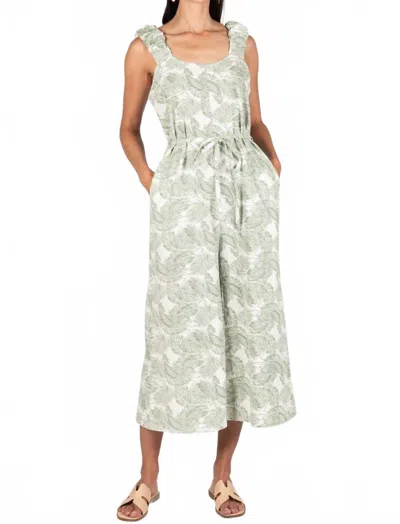 P.cill Linen Leaf Print Jumpsuit In Green In Multi