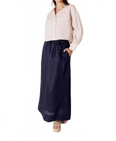 P.cill Linen Long Skirt In Navy In Blue