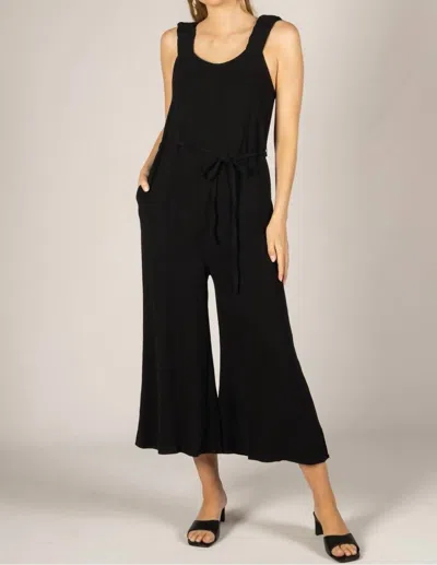 P.cill Linen Scrunchie Strap Culotte Jumpsuit In Black