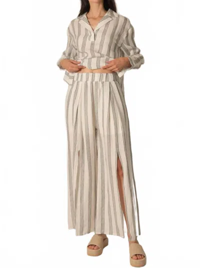 P.cill Linen Striped Wide Leg Pants In Beige In Neutral