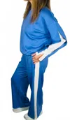 P.cill Lula Side Stripe Wide Leg Pants In Cornflower Blue In Blue