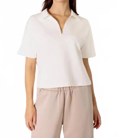 P.cill Millie Short Sleeve Zip Top In Ivory In Neutral