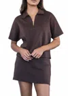 P.cill Millie Short Sleeve Zip Up Top In Cocoa In Brown